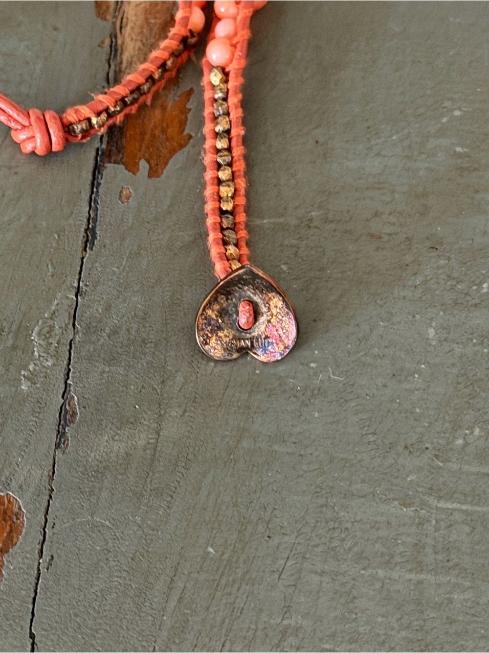 CHAN LUU Coral Pyrite Beaded 5 Wrap Bracelet with Heart Button - Picture 6 of 6